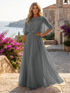 Chiffon A-Line Crew Neck Formal Dresses with 3D Flowers