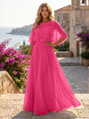 Chiffon A-Line Crew Neck Formal Dresses with 3D Flowers