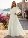 Chiffon A-Line Crew Neck Formal Dresses with 3D Flowers