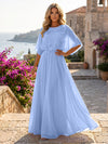 Chiffon A-Line Crew Neck Formal Dresses with 3D Flowers