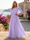 Chiffon A-Line Crew Neck Formal Dresses with 3D Flowers