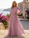 Chiffon A-Line Crew Neck Formal Dresses with 3D Flowers