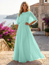 Chiffon A-Line Crew Neck Formal Dresses with 3D Flowers