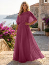 Chiffon A-Line Crew Neck Formal Dresses with 3D Flowers