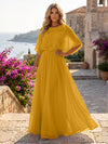 Chiffon A-Line Crew Neck Formal Dresses with 3D Flowers