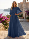 Chiffon A-Line Crew Neck Formal Dresses with 3D Flowers
