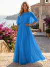 Chiffon A-Line Crew Neck Formal Dresses with 3D Flowers
