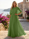 Chiffon A-Line Crew Neck Formal Dresses with 3D Flowers