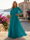Chiffon A-Line Crew Neck Formal Dresses with 3D Flowers