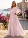 Chiffon A-Line Crew Neck Formal Dresses with 3D Flowers