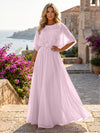 Chiffon A-Line Crew Neck Formal Dresses with 3D Flowers