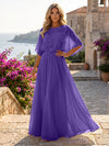 Chiffon A-Line Crew Neck Formal Dresses with 3D Flowers