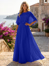 Chiffon A-Line Crew Neck Formal Dresses with 3D Flowers