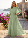 Chiffon A-Line Crew Neck Formal Dresses with 3D Flowers