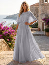 Chiffon A-Line Crew Neck Formal Dresses with 3D Flowers