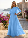 Chiffon A-Line Crew Neck Formal Dresses with 3D Flowers