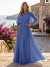 Chiffon A-Line Crew Neck Formal Dresses with 3D Flowers