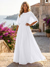 Chiffon A-Line Crew Neck Formal Dresses with 3D Flowers