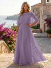 Chiffon A-Line Crew Neck Formal Dresses with 3D Flowers