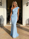 Chiffon Mermaid One Shoulder Formal Dresses with 3D Flowers
