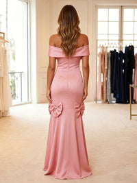 Satin Mermaid Off the Shoulder Formal Dresses with Bow