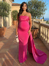 Satin Mermaid Strapless Formal Dresses with Wraps