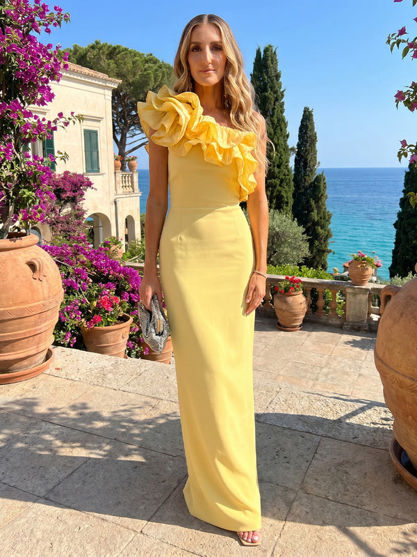 Jersey Mermaid One Shoulder Formal Dresses with Ruffles