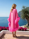 Satin High Low Crew Neck Formal Dresses with Feather