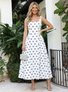 Satin A-Line Square Neck Polka Dot Formal Dresses
