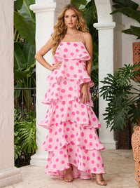 Chiffon A-Line Spaghetti Straps Polka Dot Formal Dresses