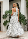 Satin A-Line Strapless Polka Dot Formal Dresses