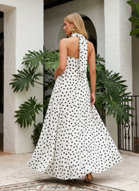 Satin A-Line Strapless Polka Dot Formal Dresses