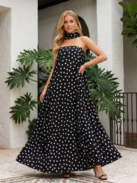 Satin A-Line Strapless Polka Dot Formal Dresses