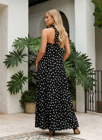 Satin A-Line Strapless Polka Dot Formal Dresses