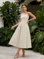 Satin A-Line Spaghetti Straps Polka Dot Formal Dresses