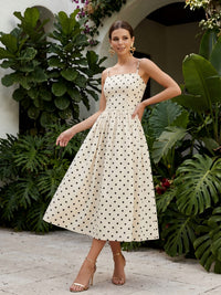 Satin A-Line Spaghetti Straps Polka Dot Formal Dresses
