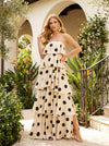 Satin A-Line Strapless Polka Dot Formal Dresses