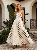 Satin A-Line Spaghetti Straps Polka Dot Formal Dresses