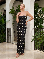 Satin Sheath Strapless Polka Dot Formal Dresses