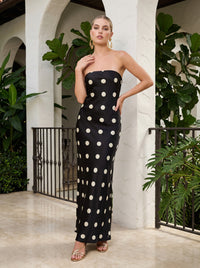Satin Sheath Strapless Polka Dot Formal Dresses