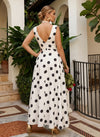 Satin A-Line V Neck Polka Dot Formal Dresses