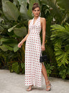 Satin Sheath Halter Polka Dot Formal Dresses