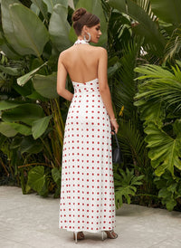 Satin Sheath Halter Polka Dot Formal Dresses
