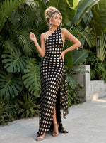 Satin Mermaid One Shoulder Polka Dot Formal Dresses