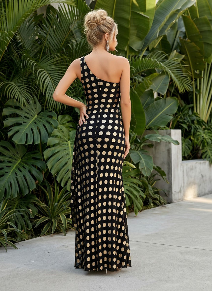 Satin Mermaid One Shoulder Polka Dot Formal Dresses