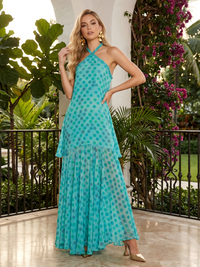Chiffon A-Line Halter Polka Dot Formal Dresses