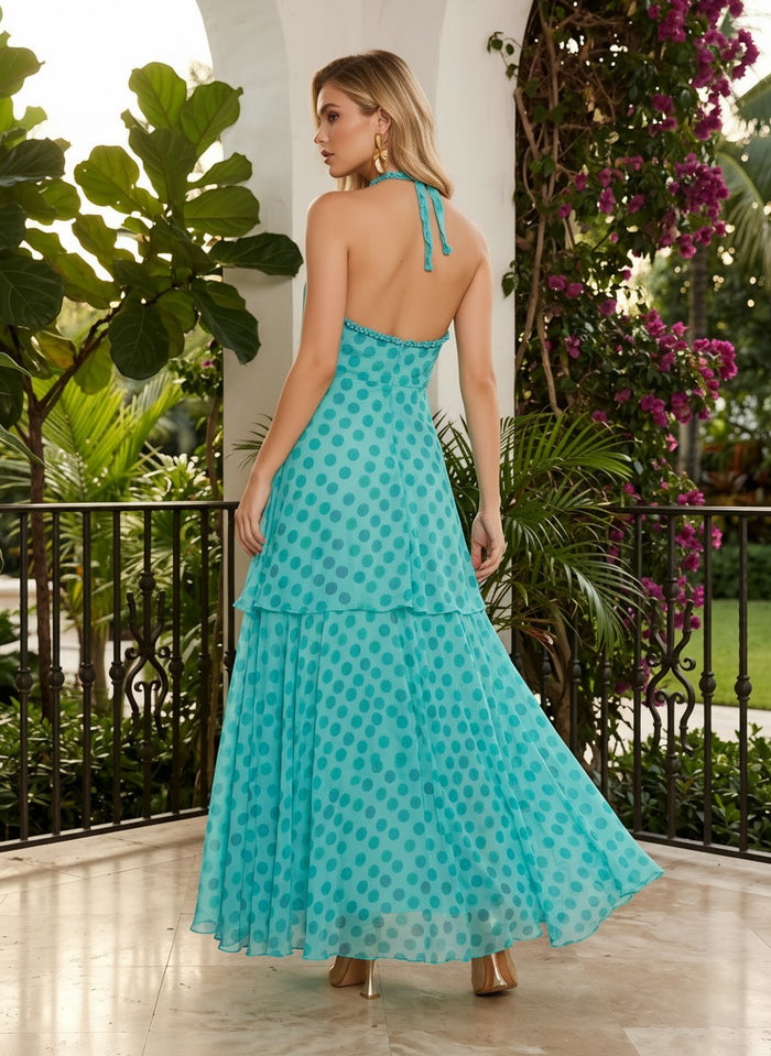 Chiffon A-Line Halter Polka Dot Formal Dresses