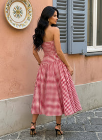 Cotton A-Line Strapless Plaid Formal Dresses