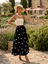 Satin A-Line Strapless Polka Dot Formal Dresses