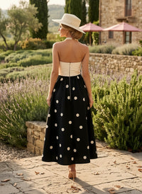 Satin A-Line Strapless Polka Dot Formal Dresses